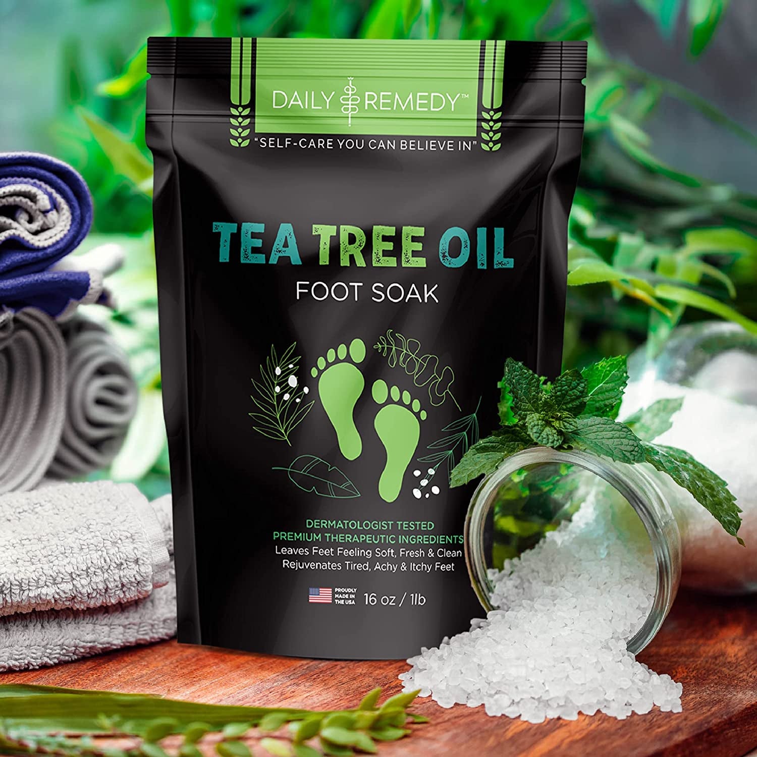 Tea Tree Oil Foot Soak with Epsom Salt - Made in USA - for Toenail Irritations, Athletes Foot, Stubborn Foot Odor Scent, Softens Calluses & Soothes Sore Tired Feet - 2 PACK