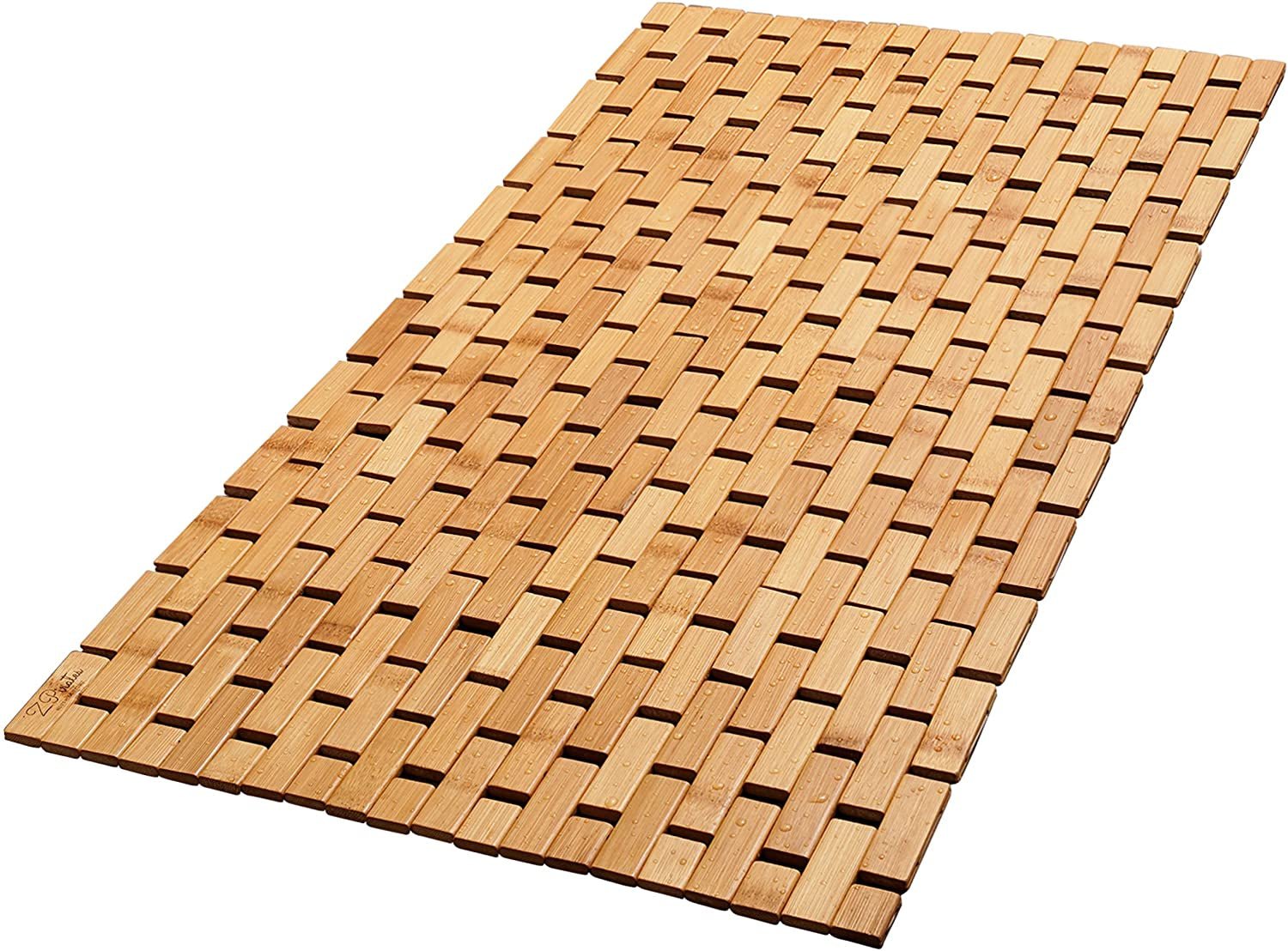 Natural Bamboo Wood Bath Mat - Large, 34 X 18 Inches (L X W) Foldable Bathmat, Accessories for Bathroom Sauna Spa Tub and Outdoor