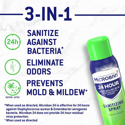 Microban Disinfectant Spray, 24 Hour Sanitizing and Antibacterial Spray, Sanitizing Spray, Fresh Scent, 2 Count (15Oz Each)