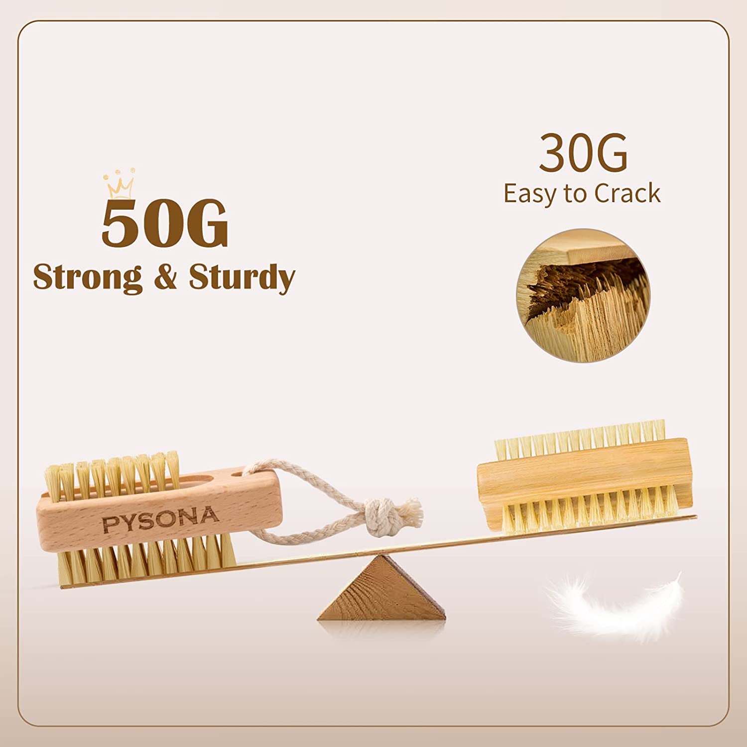 2 Pieces Natural Wooden Bristle Nail Brushes for Cleaning Fingernail and Toenail Non-Slip Two-Sided Grip Hand Foot Nail Brush Set Manicure Pedicure Scrubber Supply Men Women Girls