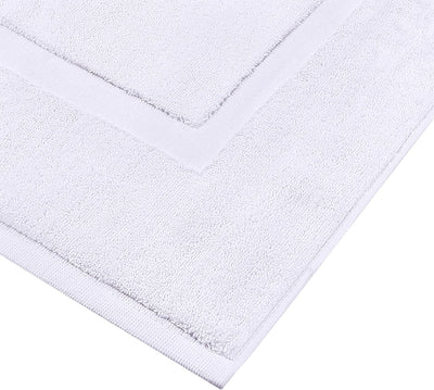 Cotton Banded Bath Mats, White, [Not a Bathroom Rug], 100% Ring-Spun Cotton - Highly Absorbent Shower Bathroom Floor Mat (Pack of 2)