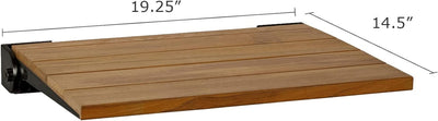 Slimline Natural Teak Wood Folding Shower Bench Seat, Matte Black Frame