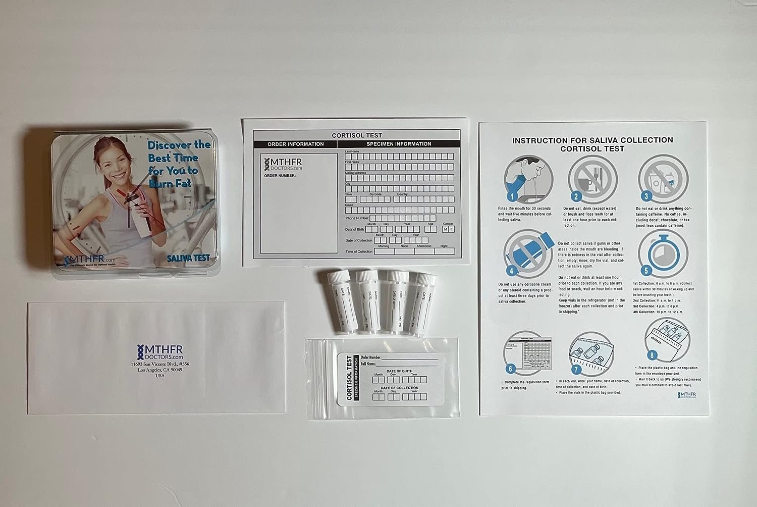 Cortisol Test Comes with Physician Recommendations - 4-In-1 Home Collection Kit - Assess Stress & Adrenal Health