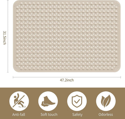 Extra Large TPE Shower Mat, 47.2" L X 31.5" W anti Slip Bath Mat with Drain Holes and Suction Cups, Large Size Mat More Suitable for Shower Stall, No Odor, Heavy Mat