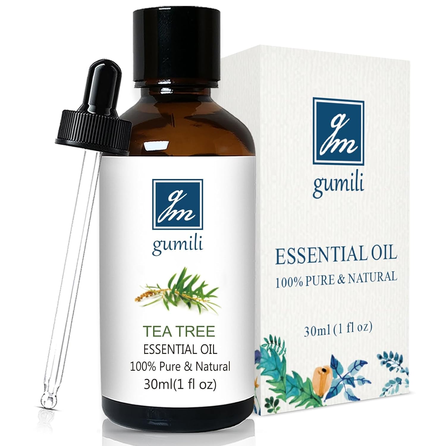 Gm  Tea Tree Oil for Skin, Hair, Nail Fungus, Face Body Wash, Foot Soak, Spray, 100% Pure Tea Tree Essential Oil - 30Ml