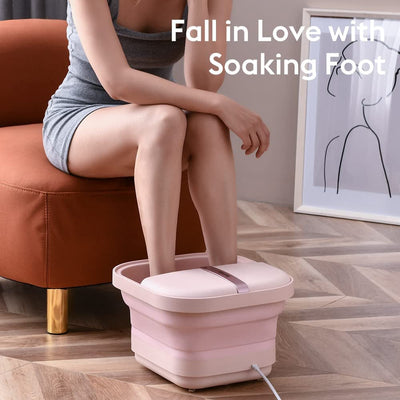 Foot Bath with Heat, Bubble Massage and Vibration,Collapsible (Pink)