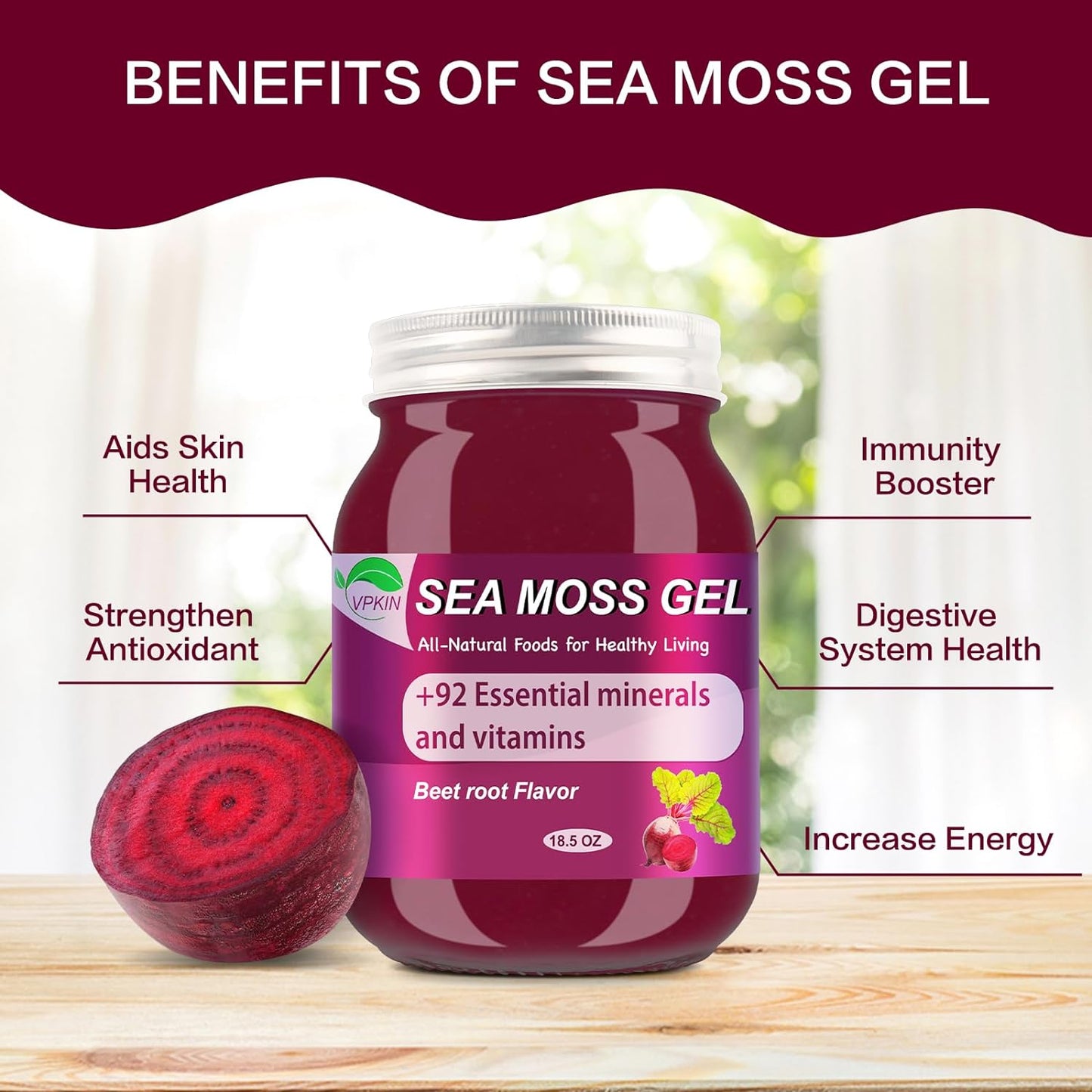 Sea Moss Gel Raw Organic,Real Sea Moss Gel with Irish Seamoss,Wildcrafed Sea Moss Gel,Immune & Digestive Support,Vitamins & Minerals Supplement(Beet Root,18.5Oz)