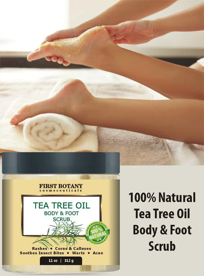 100% Natural Tea Tree Oil Body & Foot Scrub with Dead Sea Salt - Best for Acne, Dandruff and Warts, Helps with Corns, Calluses, Athlete Foot, Jock Itch & Body Odor