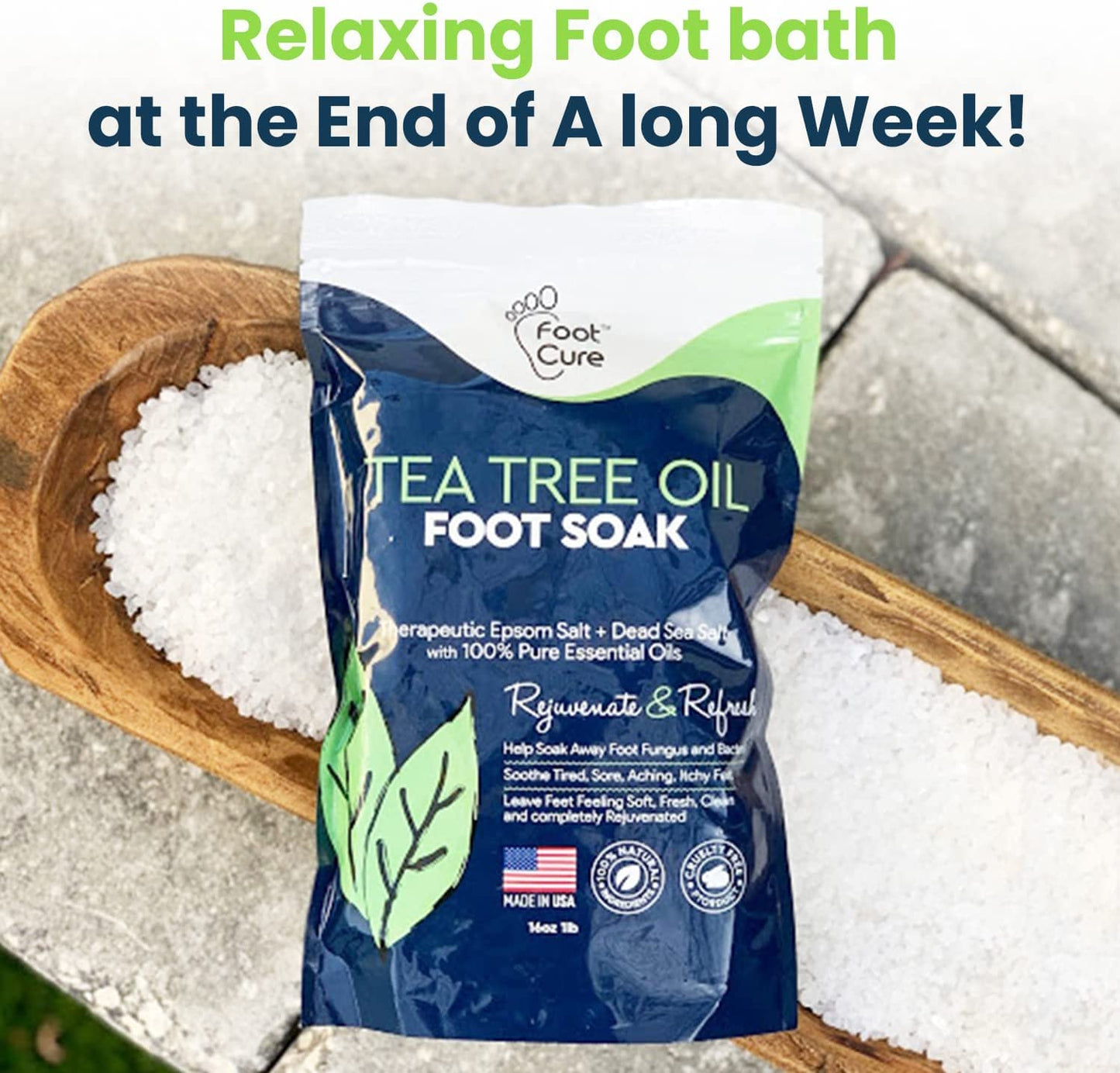 Tea Tree Oil Foot Soak with Epsom Salt - for Toenail Repair, Athletes Foot, Softens Calluses, Soothes Sore & Tired Feet, Nail Discoloration, Odor Scent, Spa Pedicure Care - Made in USA 16 Oz