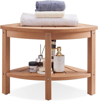 Poly Lumber Shower Bench, Corner Shower Stool with Non-Slip Feet, Storage Shelf, Waterproof Shower Bench for Bathroom Living Room 17 ¾"×17 ¾"×18 ½"