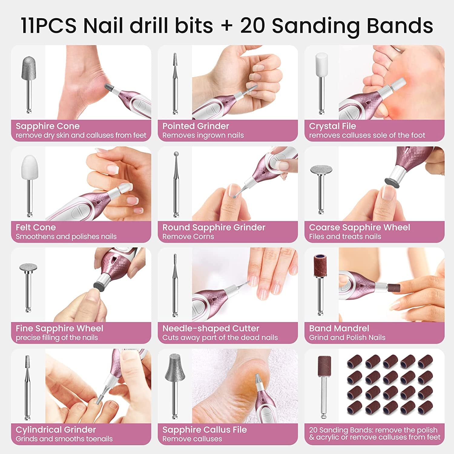 36-Piece Professional Manicure & Pedicure Kit, Cordless Nail Drill Machine,20000Rpm,11Pcs Bits,4 Speed, Electric Nail File Set, Nails Care Kits,Manicure Pedicure Tools,Storage Case