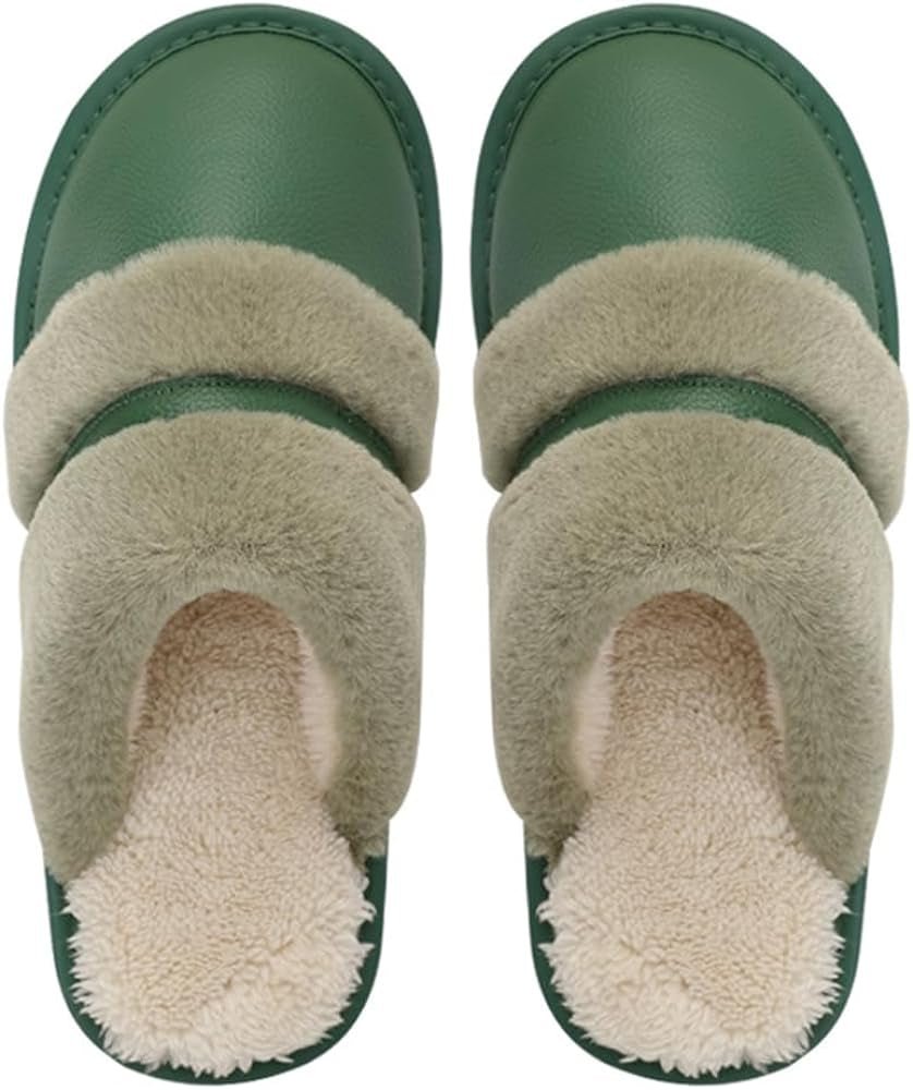 Leather Slippers Warm Fluffy 