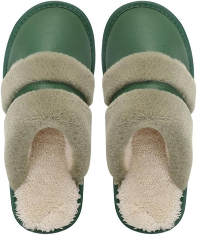 Leather Slippers Warm Fluffy 