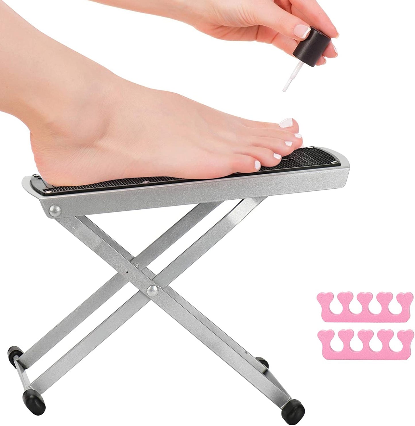 Pedicure Foot Rest, Adjustable Foot Rest for Easy at Home Pedicures, No More Bending or Stretching Pedicure Tools, Non-Slip Sturdy Legs with Toe Separator, Beauty Pedicure Kit (Black)