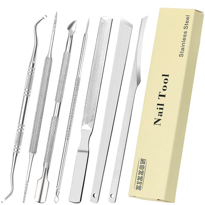7 Pcs Ingrown Toenail File and Lifters Set, Stainless Steel Ingrown Toenail Removal Kit, Manicure Treatment under Nail Cleaner Pedicure Tools