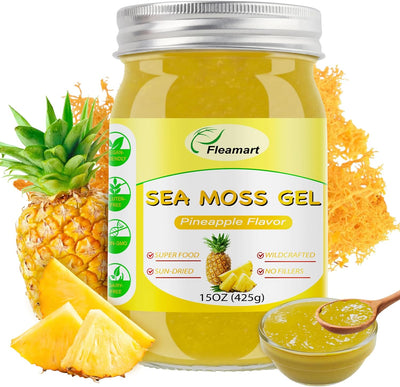 15OZ Sea Moss Gel Organic Raw Irish Seamoss Gel Wildcrafted Sea Moss Gel Vegan Superfood Support Vitamins Mineral, Pineapple Flavored Sea Moss Gel