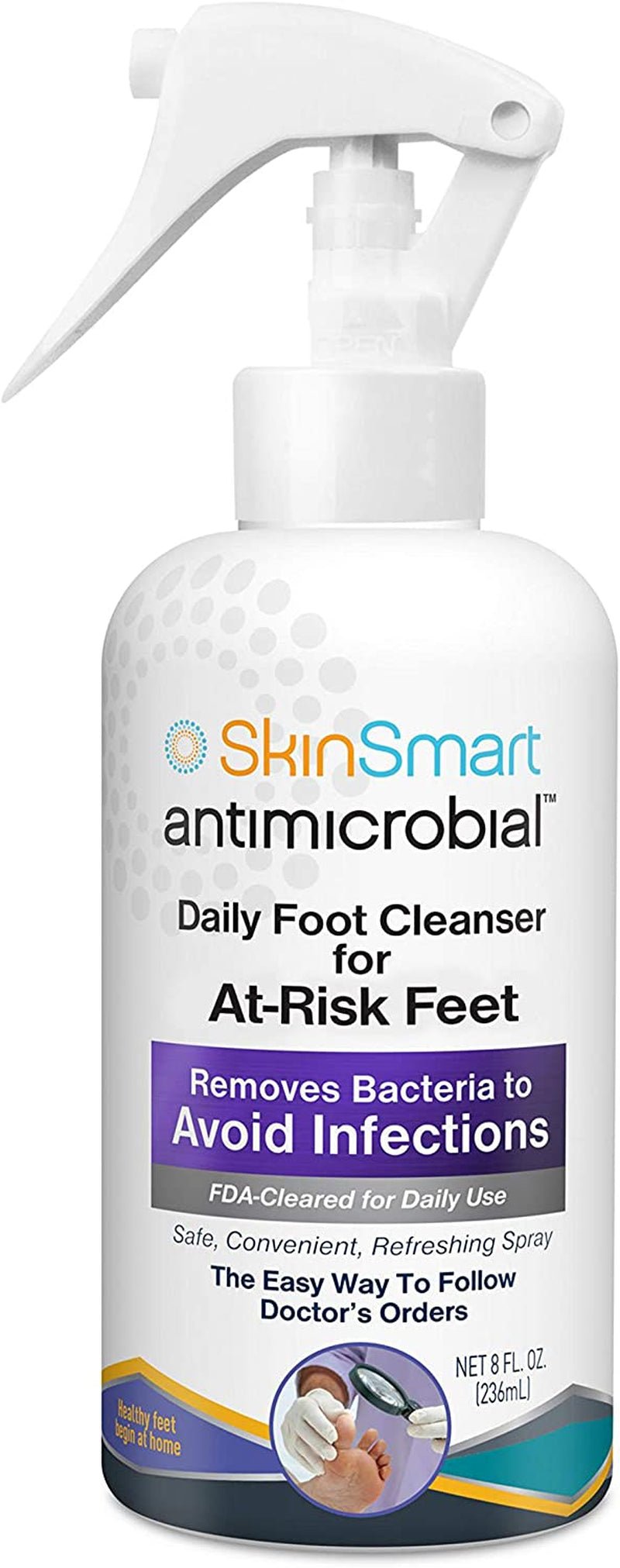 Skinsmart Daily Foot Cleanser for At-Risk Feet, Removes Bacteria to Help Avoid Infections, 8 Ounce Spray