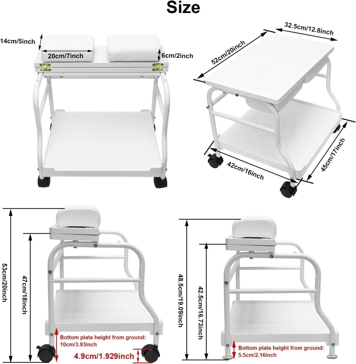 Beauty Salon Nail or Foot Bath Spa Portable Esthetician Trolley Cart for Foot Rest Pedicure Manicure Funiture Massage Table Salon Supplies 2 Way Use 2 Color Option (White) - Shiny Nails