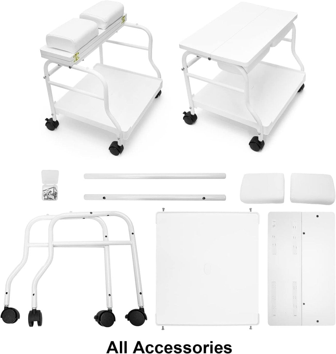 Beauty Salon Nail or Foot Bath Spa Portable Esthetician Trolley Cart for Foot Rest Pedicure Manicure Funiture Massage Table Salon Supplies 2 Way Use 2 Color Option (White) - Shiny Nails