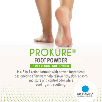 Dr. Robaina Skin Care Solution PROKURE Foot Powder Triple Action Body Powder Relief Itchy Skin, Absorb Moisture and Control Odor While Cooling and Soothing 5.5 Oz (165G)