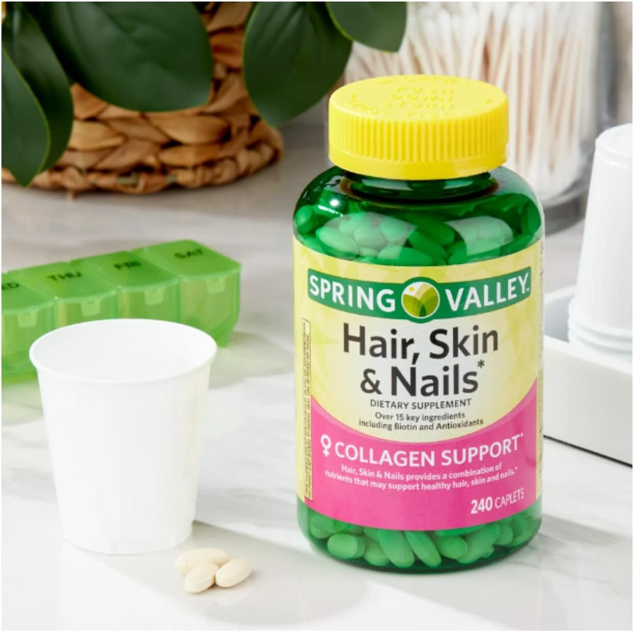 Hair, Skin & Nails Caplets, 240 Count + STS Sticker.