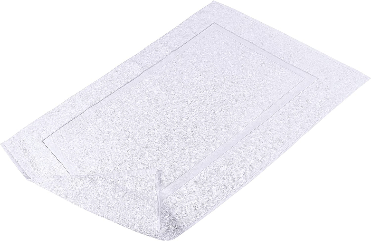 Cotton Banded Bath Mats, White, [Not a Bathroom Rug], 100% Ring-Spun Cotton - Highly Absorbent Shower Bathroom Floor Mat (Pack of 2)