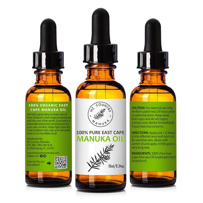 NZ Country Manuka Oil | 35X Stronger than Tea Tree Oil | Best Natural Treatment for Toenails | 100% Pure Organic Essential Oil | for Skin Care | Acne | Molluscum Contagiosum | Aromatherapy | Lip Oil | Cuticle Oil | Body Oil | Essential Oil Diffusers