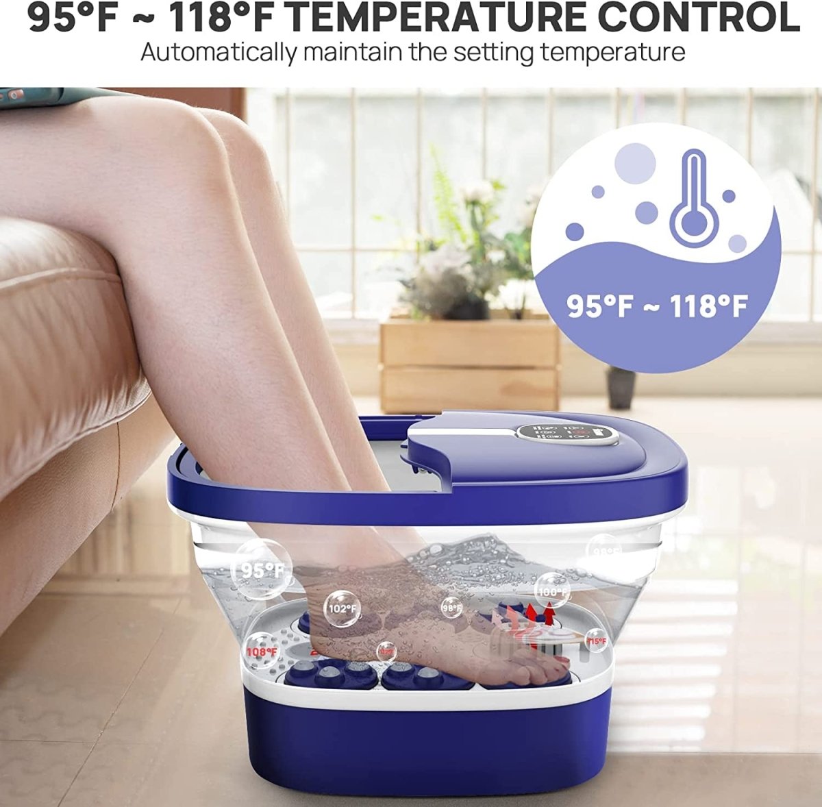 Collapsible Foot Bath with Heat, Bubble, Remote, and 24 Motorized Massage Balls - Shiny Nails