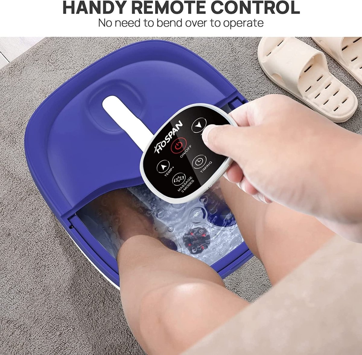 Collapsible Foot Bath with Heat, Bubble, Remote, and 24 Motorized Massage Balls - Shiny Nails