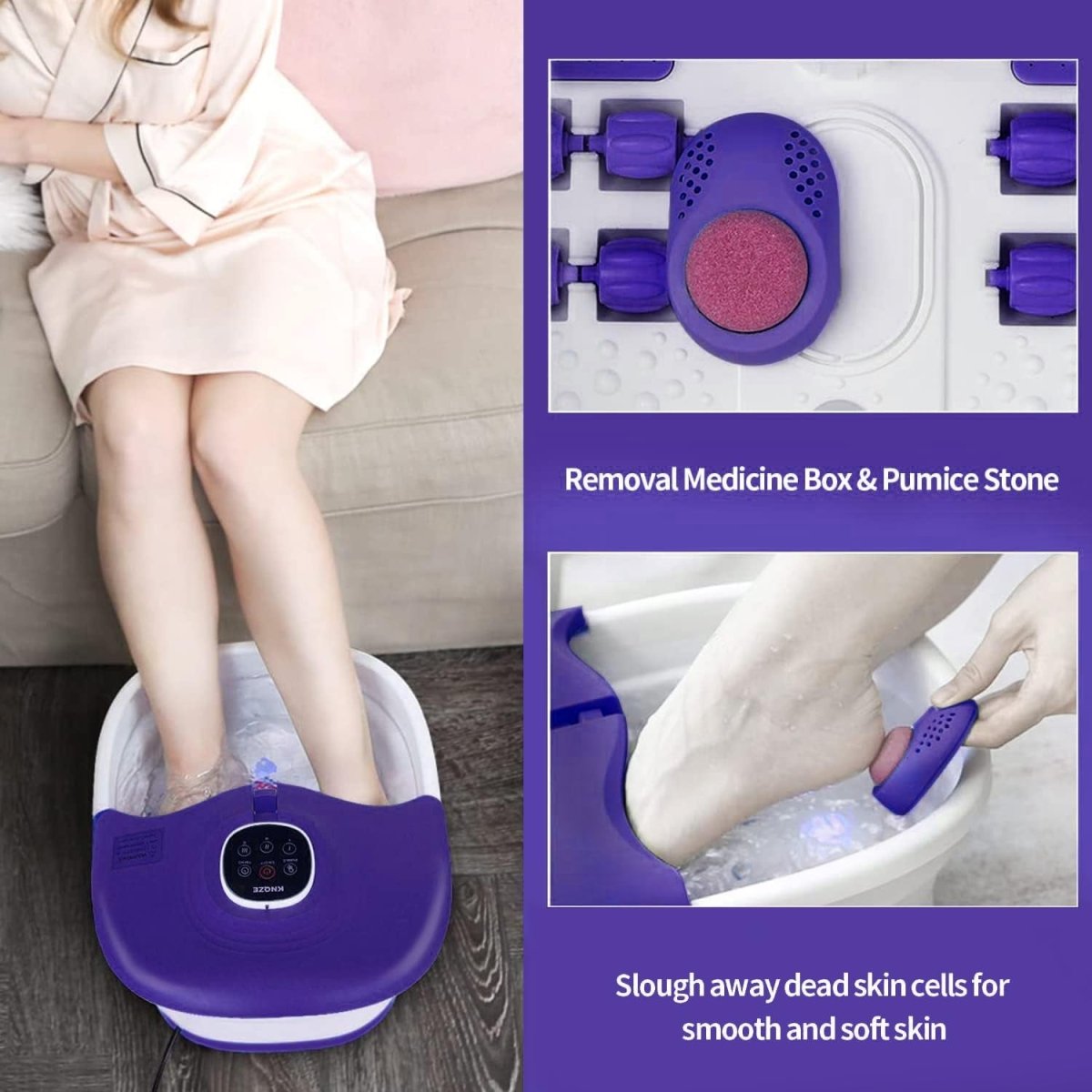 Collapsible Foot Bath with Heat, Remote Control, Temperature Control, Bubbles, Pumice Stone, Red Light, Timer, 16 Massage Roller Pedicure - Shiny Nails