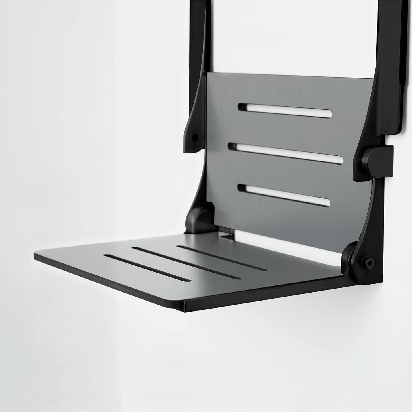 Silhouette Comfort Folding Shower Bench Seat with Arms, Grey Seat with Matte Black Frame (SHAFAR-185155-PGS-S-MB-BK)