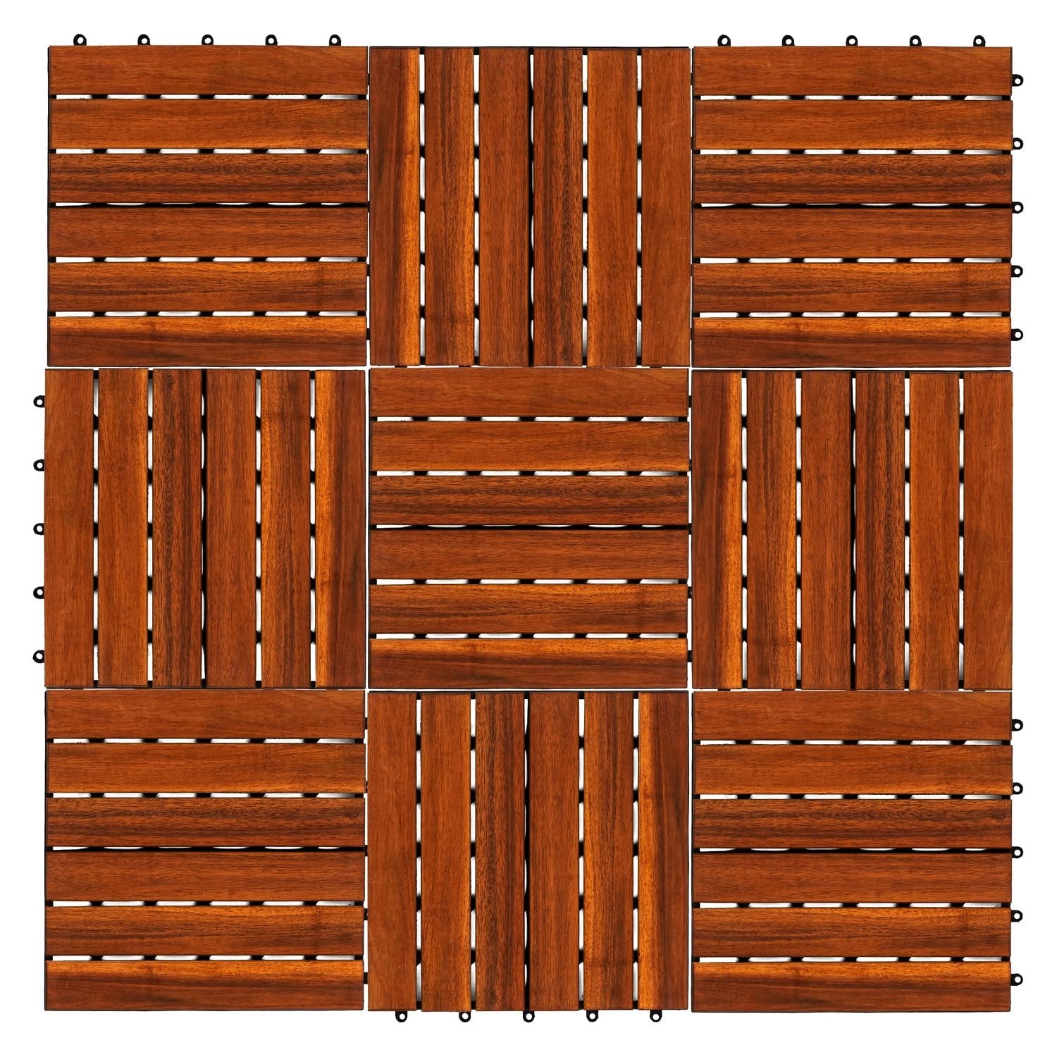 12”X12” Solid Wood Interlocking Flooring Tiles (Pack of 9), Acacia Hardwood Deck Tiles,Floor Tiles for Both Indoor & Outdoor Use, Waterproof All Weather, 6 Slat (9 Sq Ft))