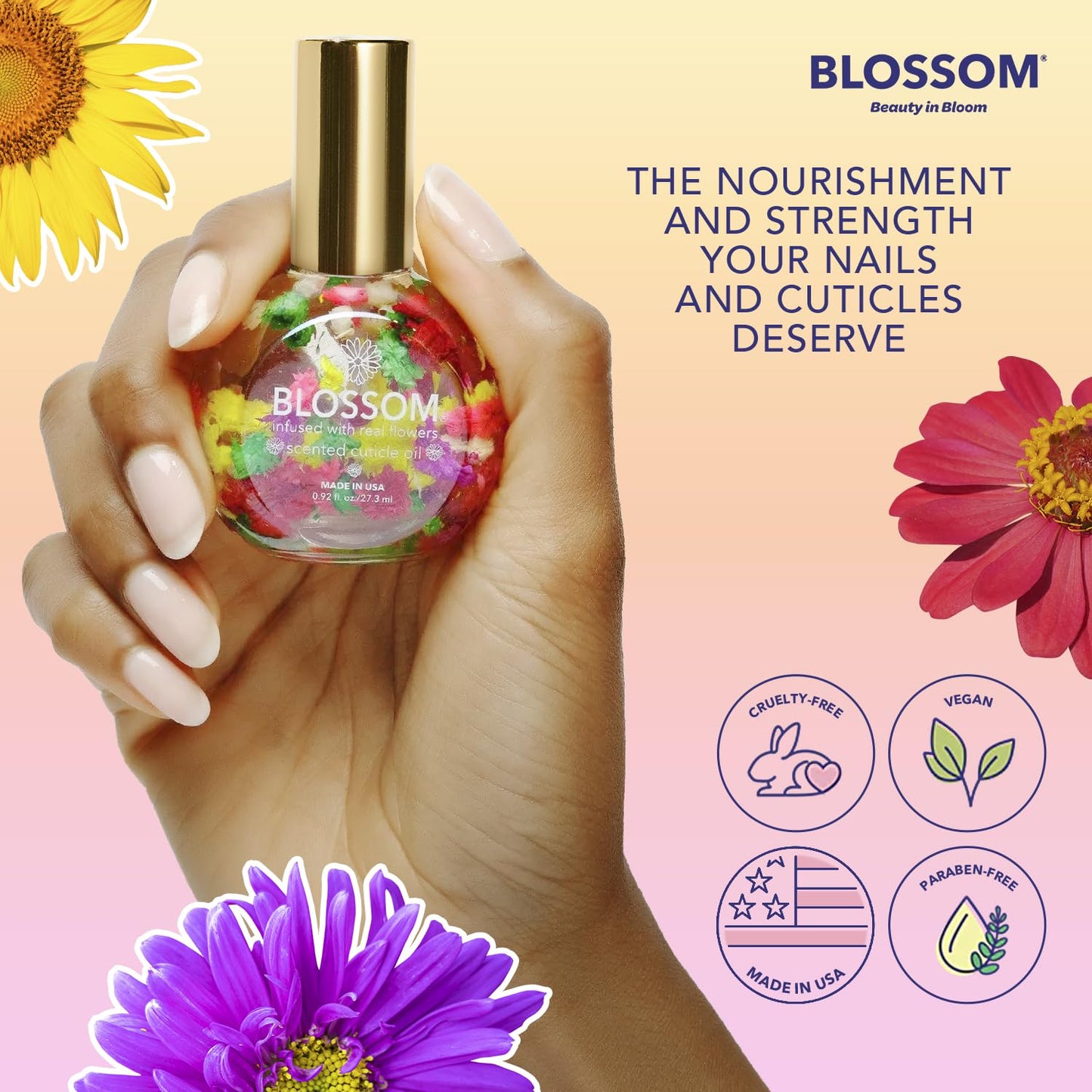 Blossom Hydrating, Moisturizing, Strengthening, Scented Cuticle Oil, Infused with Real Flowers, Made in USA, 0.92 Fl. Oz, Pineapple