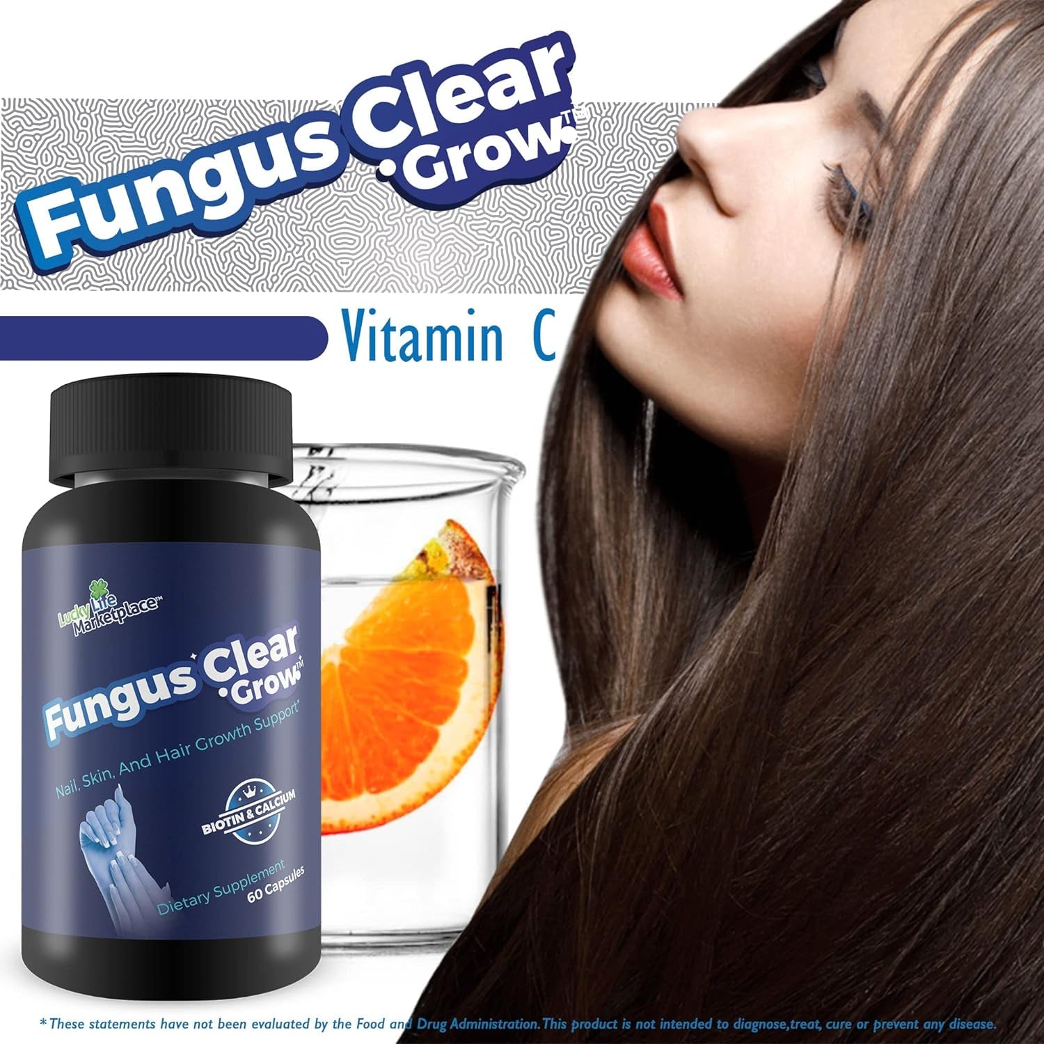 Fungus Clear Grow - Nail, Skin, & Hair Growth Support - Help Support Natural Hair Skin & Nails Growth with This Premium Formula Made with Biotin & 9 Other Ingredients