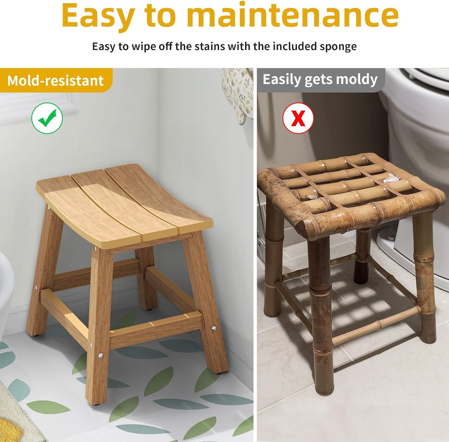 Poly Lumber Shower Bench, Shower Stool, Water Resistant & Non-Slip Design Shower Seat, Shower Bath Chairs Spa Stool for Bathroom (Teak)