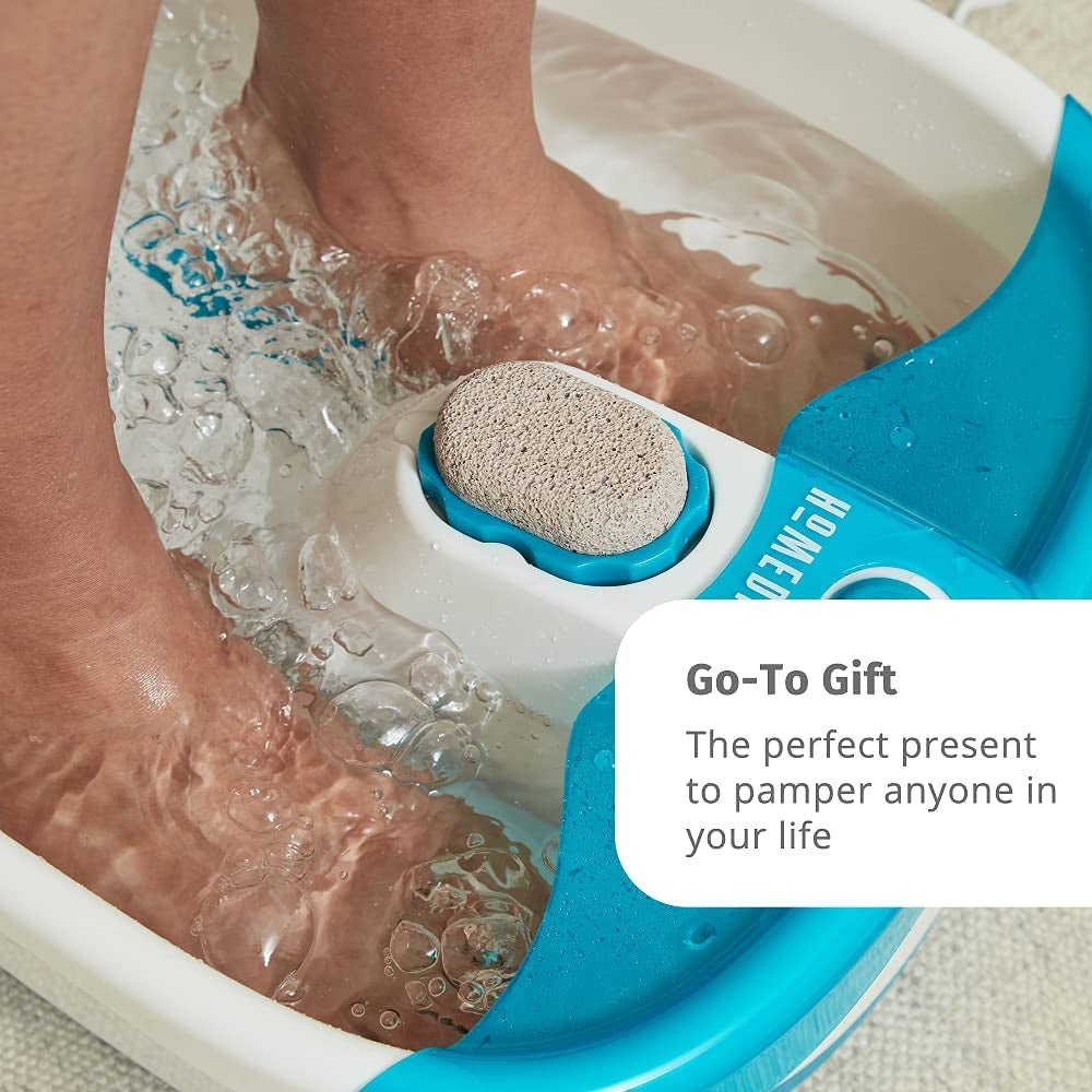 Bubble Mate Foot Spa, Toe Touch Controlled Foot Bath with Invigorating Bubbles and Splash Proof, Raised Massage Nodes and Removable Pumice Stone