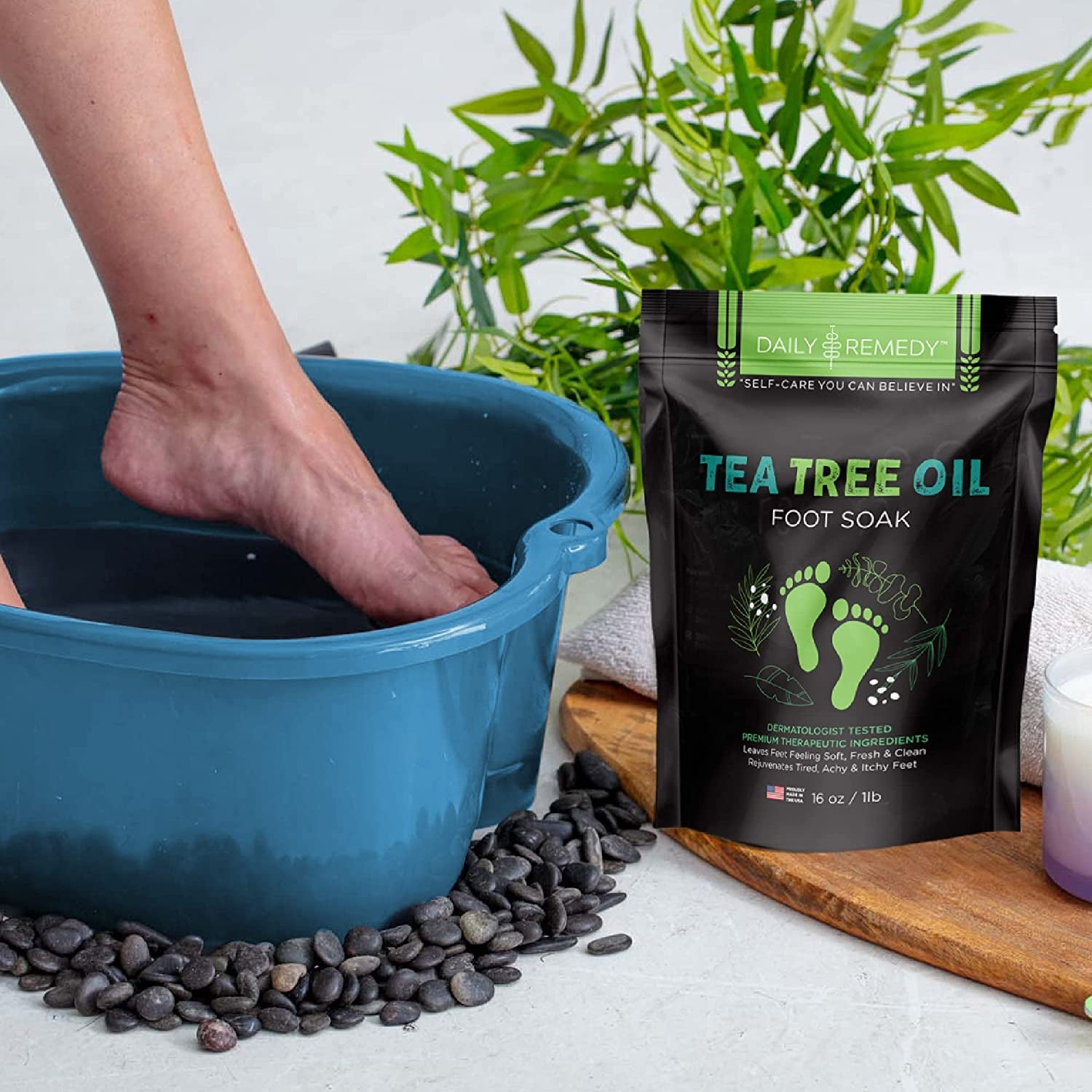 Tea Tree Oil Foot Soak with Epsom Salt - Made in USA - for Toenail Irritations, Athletes Foot, Stubborn Foot Odor Scent, Softens Calluses & Soothes Sore Tired Feet - 2 PACK