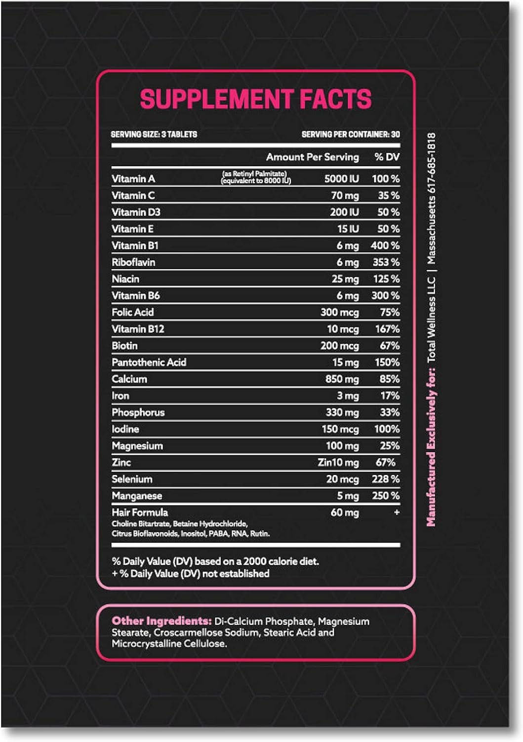 Hair, Skin & Nail - with Antioxidants C & E and Biotin - 90 Tablets - Made in USA