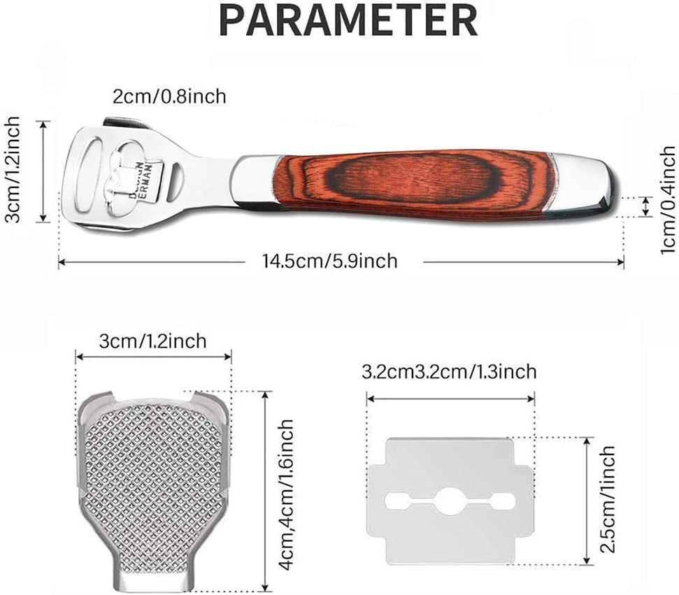14Pack Pedicure Callus Shaver Set - Stainless Steel Foot File Callus Remover with 10Pcs Blades and Wood Handle, Professional Heel Scraper Foot File for Feet Care and Dead Skin