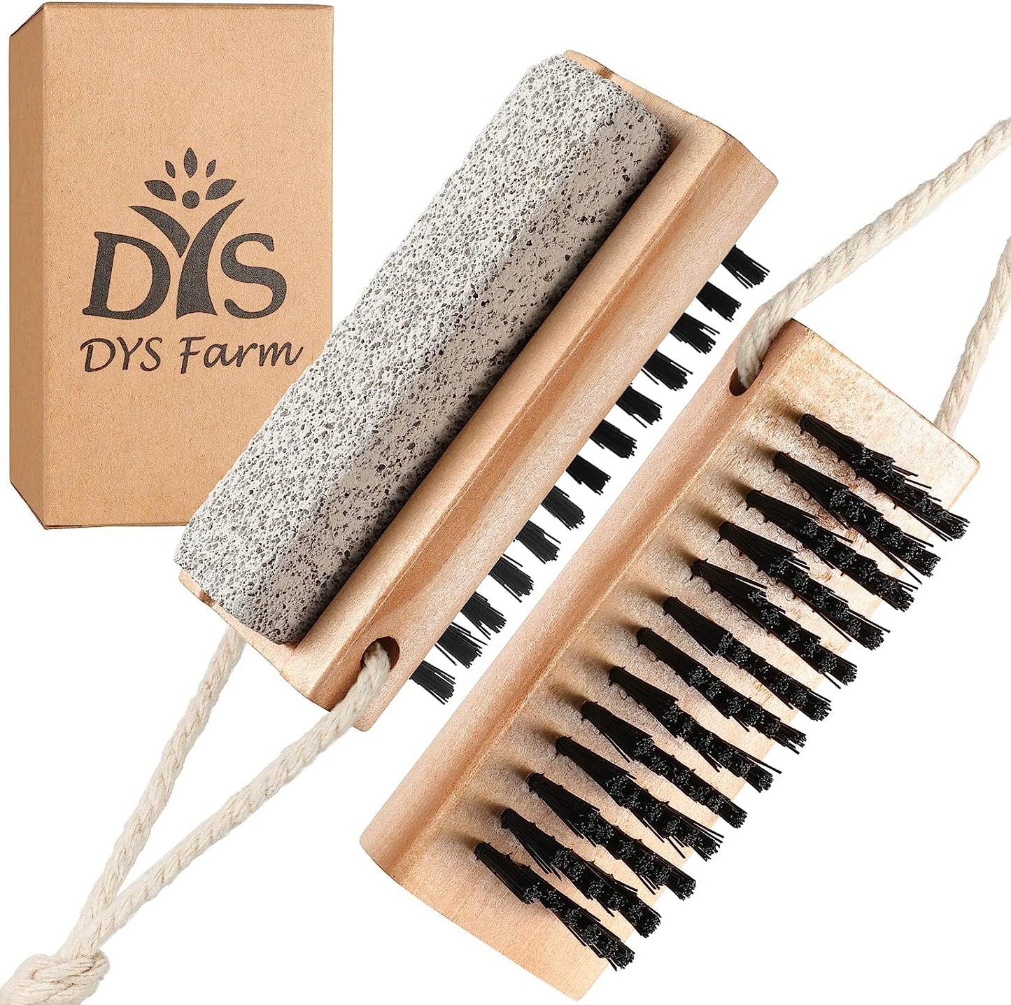 Nail Brushes for Cleaning Fingernails with Stiff Bristles - Wooden Fingernail Brush, Foot Scrubber Brush with Pumice Stone for Cleansing Exfoliating Feet and Hands, 2 In1 Manicure Pedicure Tools