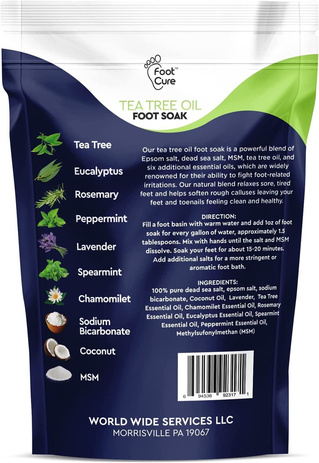 Tea Tree Oil Foot Soak with Epsom Salt - for Toenail Repair, Athletes Foot, Softens Calluses, Soothes Sore & Tired Feet, Nail Discoloration, Odor Scent, Spa Pedicure Care - Made in USA 16 Oz