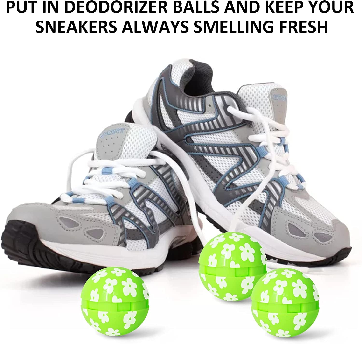 Sneaker Deodorizer Balls, Sneaker Odor Balls, Shoe Deodorizer for Sneakers Gym Bags Lockers Car, Fresh Jasmine Scent, 6 Pack