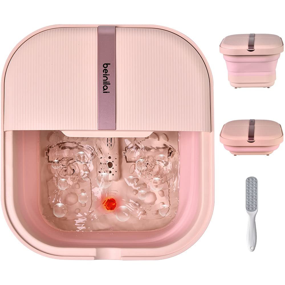 Foot Bath with Heat, Bubble Massage and Vibration,Collapsible (Pink)