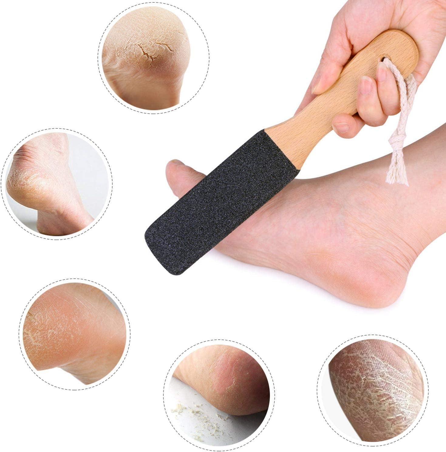 2 Pieces Foot File Callus Remover Heel Grater Wooden Handle Foot Scrubber Pedicure File Foot Filer for Dead Skin Professional