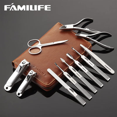 Manicure Set, Professional Manicure Kit Nail Clippers Set 11 in 1 Stainless Steel Pedicure Tools Kit Nail Kit Men Grooming Kit with Portable Brown Leather Travel Case Luxury Gifts for Him - Shiny Nails