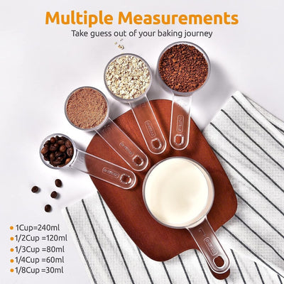 Plastic Clear Measuring Cups Set: 5 Pieces Transparent Visual Tritan Nesting Food Measure Cups with Large Engraved Measurements and Snap-Nest Buttons for Dry Liquid Ingredients Baking Cooking - Shiny Nails