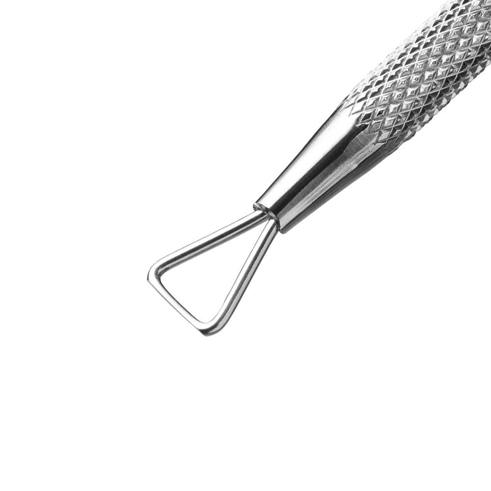 Professional Double Ended Stainless Steel Metal Pusher (Cuticle Pusher) and Triangle Gel Polish Remover Scraper Tool - Style No. 101 - Shiny Nails