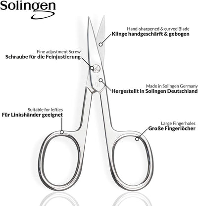 Solingen Scissors - Cuticle Scissors Germany - Curved Blade, Nail Scissors Germany - Pedicure Beauty Grooming Kit for Nail, Eyebrow, Eyelash, Dry Skin - Nail Sicssors (Brown Nail) - Shiny Nails