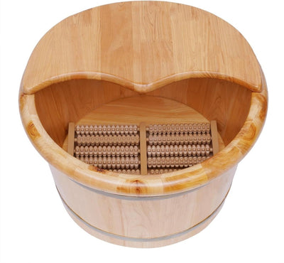 Wooden Foot Basin, Solid Cedar Wood Foot Tub with Cover Plate, Wooden Bucket Foot Bath with Massage, Pedicure Barrel for Foot Bath, Soak, Massage, Spa, Sauna - Shiny Nails