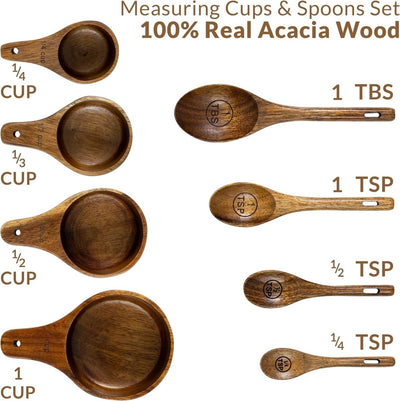 Wooden Measuring Cups and Spoons Set - Wood Measuring Cups, Wooden Measuring Spoons Set, Wood Kitchen Accessories, Cute Measuring Cups, Measuring Set for Dry Ingredients - Shiny Nails
